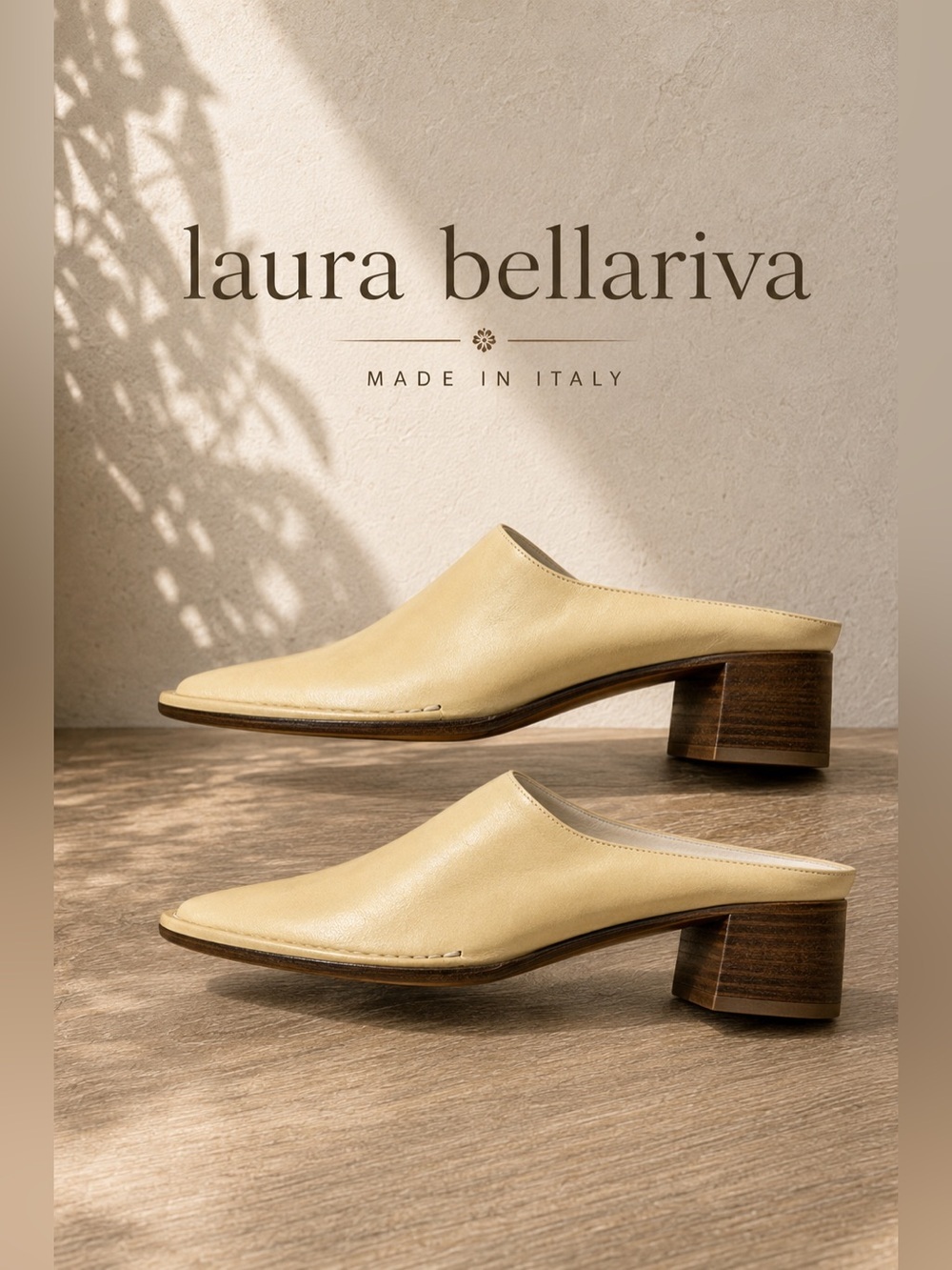 Laura Bellariva Italian Leather Pointed Toe Mule Clogs Cream EU 36